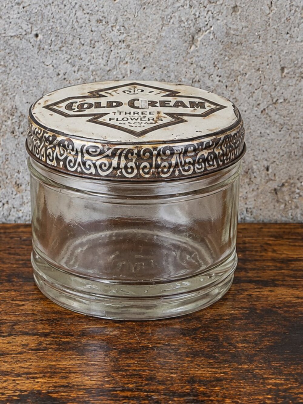 Antique Daggett & Ramsdell Perfect Cold Cream Glass Jar Metal Lid New York